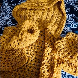 Mustard Chunky Mesh Hooded cropped cardigan